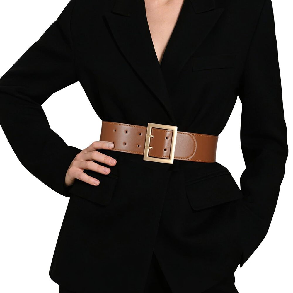 Brown Leather Belt with Gold Buckle